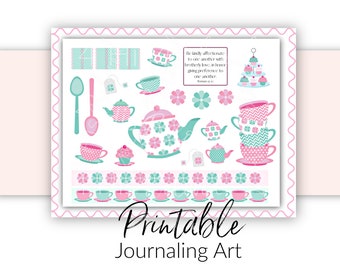 Bible Journaling Printable |Tea of Kindness | Scripture Journaling and Scrapbooking Art | Bible Verse Stickers