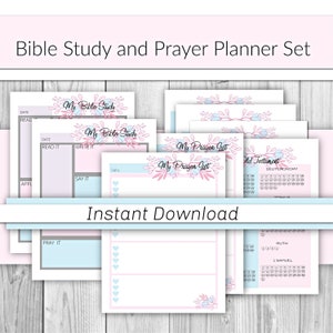 Bible Study and Prayer Journal Set With Bible Reading Tracker Templates | Pink and Blue | A4, A5, Letter, Classic Happy Planner