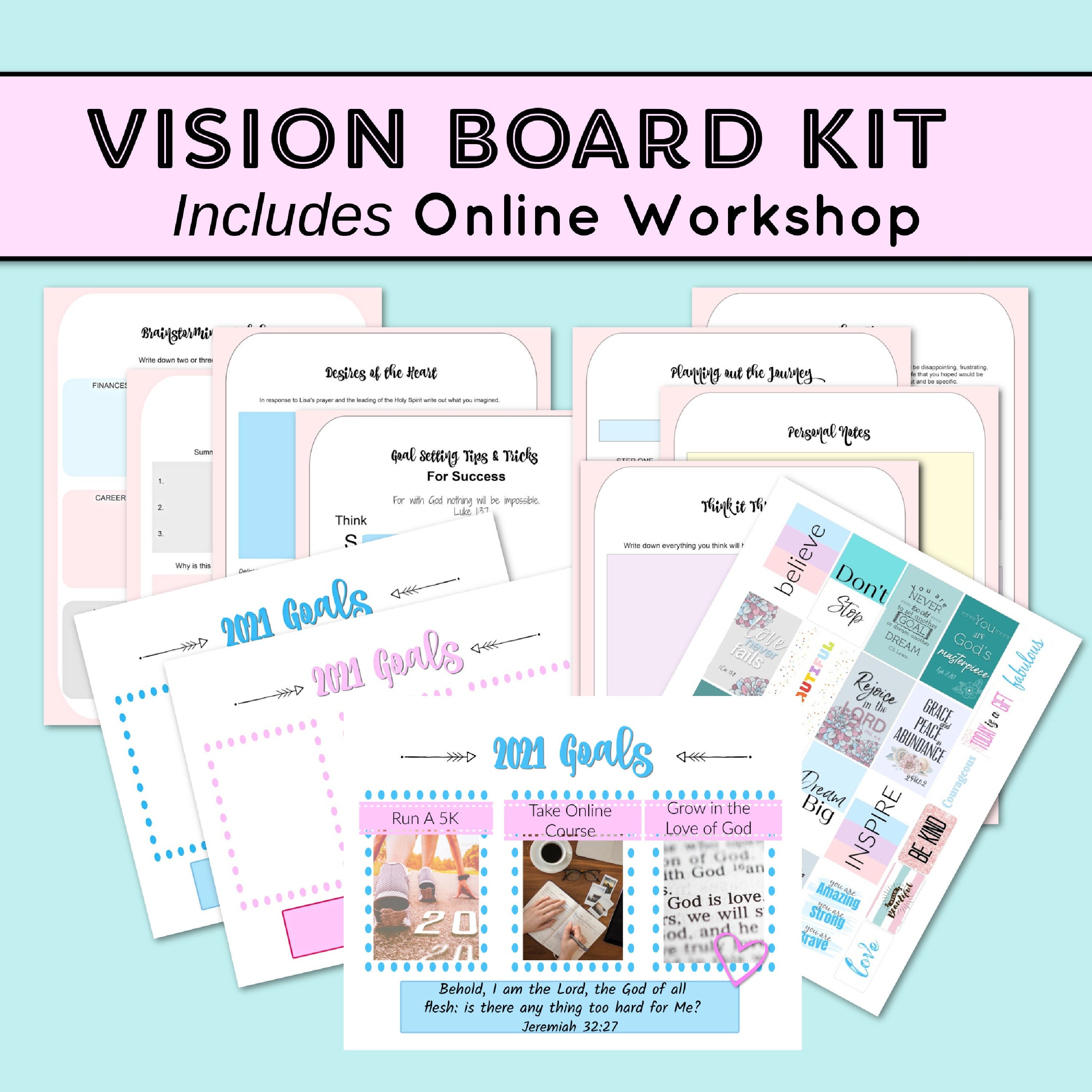 Printable Vision Board Kit Christian Dream Board Party | Etsy