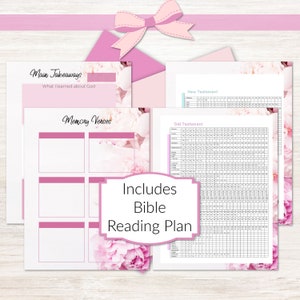Bible Study Planner Bible Study Printable Pink Peony Devotional Bundle Classic Happy Planner, Letter, A4, A5 image 5