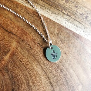 I Love You ASL Sign Language Necklace / Metal Stamped