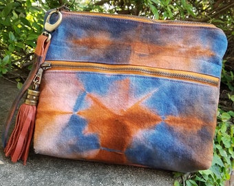 Waxed Canvas Clutch, Hand Dyed Handbag, Cotton Interior, Top Zipper Clutch, One-of-a-Kind bag by Stitchcraft GA