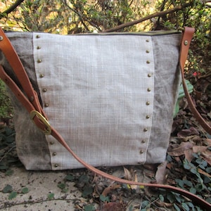 Medium Waxed Linen and Canvas Bag, Cross-body Bag, Waxed canvas bag, Unisex Bag, Handmade Bag