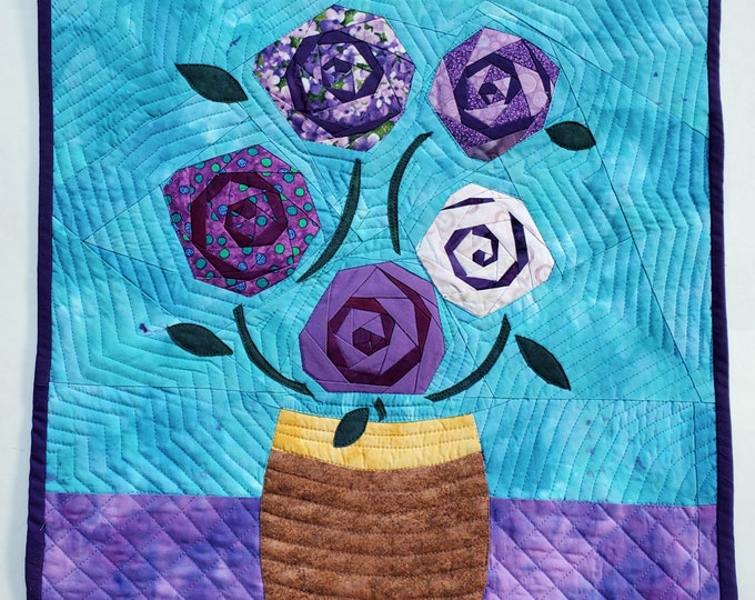Purple Roses Wall Art Handmade Wall Quilt Quilted Wall Etsy