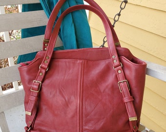 Red Leather Handbag, Shoulder Bag, Handmade Handbag