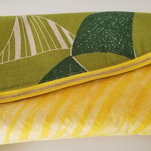 Waxed Canvas and Echino Linen Blend Foldover Clutch, Everyday Purse