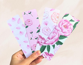 Peony Bookmarks | Double Sided Matte Cardstock | Handmade Book Lover Gift | Small Canadian Business | Free Bonus Bookmark