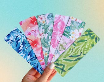 Tropical Floral Bookmark | Double Sided Matte Cardstock | Handmade Book Lover Gift | Small Canadian Business | Free Bonus Bookmark