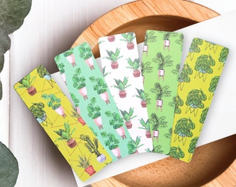 Potted Plants Bookmarks • Double-sided • 1mm thick • Handmade in Canada • Green, Potted Plants • Gift for book lover • Book accessories