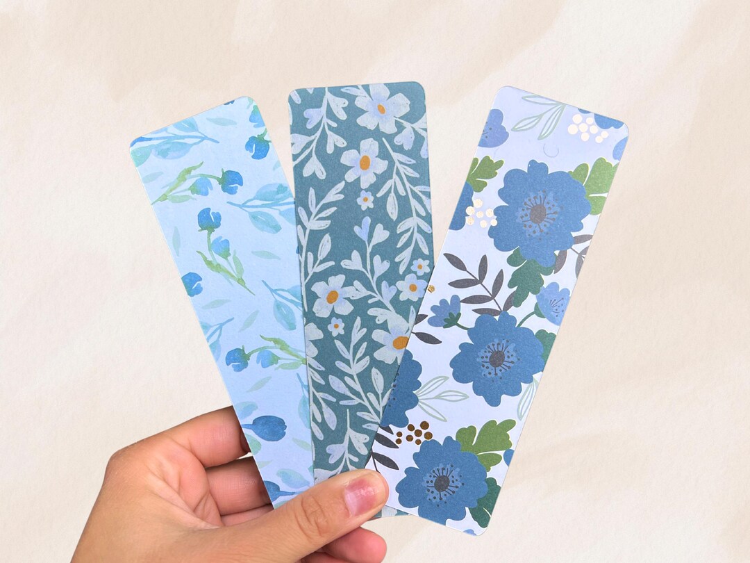 Blue Floral Bookmarks | Double Sided Matte Cardstock | Handmade Book ...
