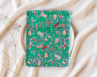 Christmas Candy Book Sleeve | Handmade 100% Cotton Padded Sleeve | Gift for Book Lovers | Small Canadian Business