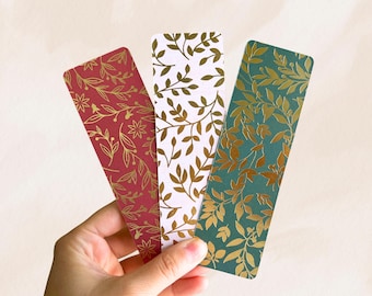 Gold Foil Leaf Bookmarks | Double Sided Matte Cardstock | Handmade Book Lover Gift | Small Canadian Business | Free Bonus Bookmark