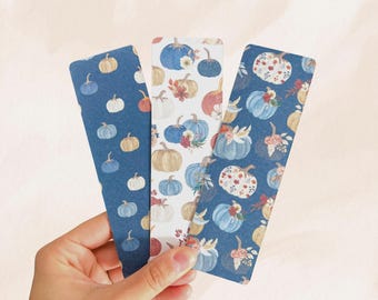 Blue Pumpkin Bookmarks | Double Sided Matte Cardstock | Handmade Book Lover Gift | Small Canadian Business | Free Bonus Bookmark