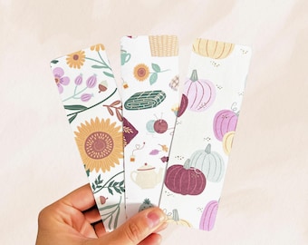 Pastel Fall Bookmarks | Double Sided Matte Cardstock | Handmade Book Lover Gift | Small Canadian Business | Free Bonus Bookmark