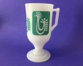 Vintage Federal Glass 39 Danish Rooster 39 Footed Milk Glass Coffee Mug