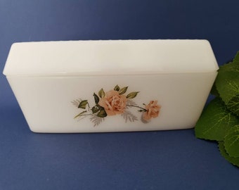 butter dish serving dish France Fruits of France dish,fruit decor rectangular vintage Fruits de France ARCOPAL milk glass