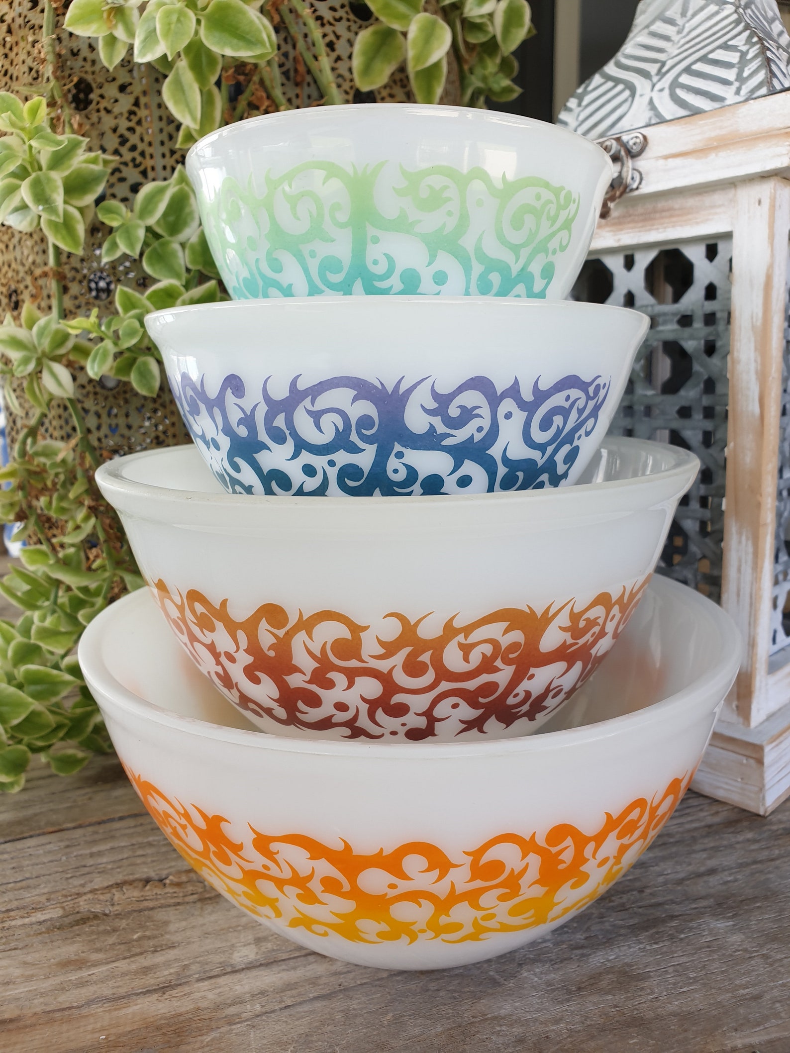 Vintage Agee Pyrex Scroll or Bramble Mixing Bowl Set Etsy