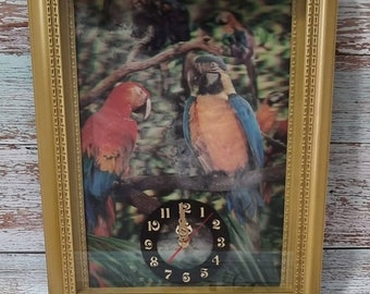 Vintage Holographic 'Macaw Parrots' Wall Clock - Working Order