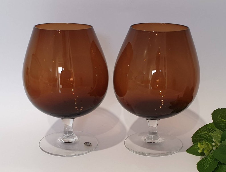 Vintage Art Glass Brandy Balloon Glasses Set of 2 Made in Etsy
