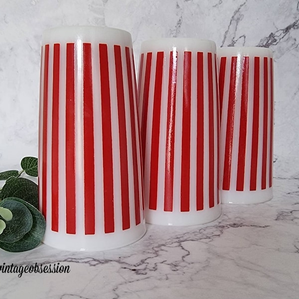 Vintage Hazel Atlas  Red Candy Stripe Milk Glass Tumblers - Sold Separately