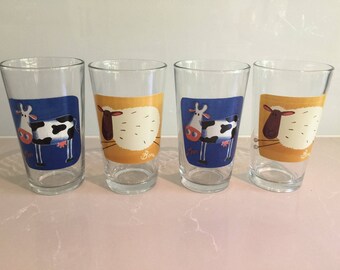 Vintage 'KIG' Farm Animal Drinking Glass Set of 4