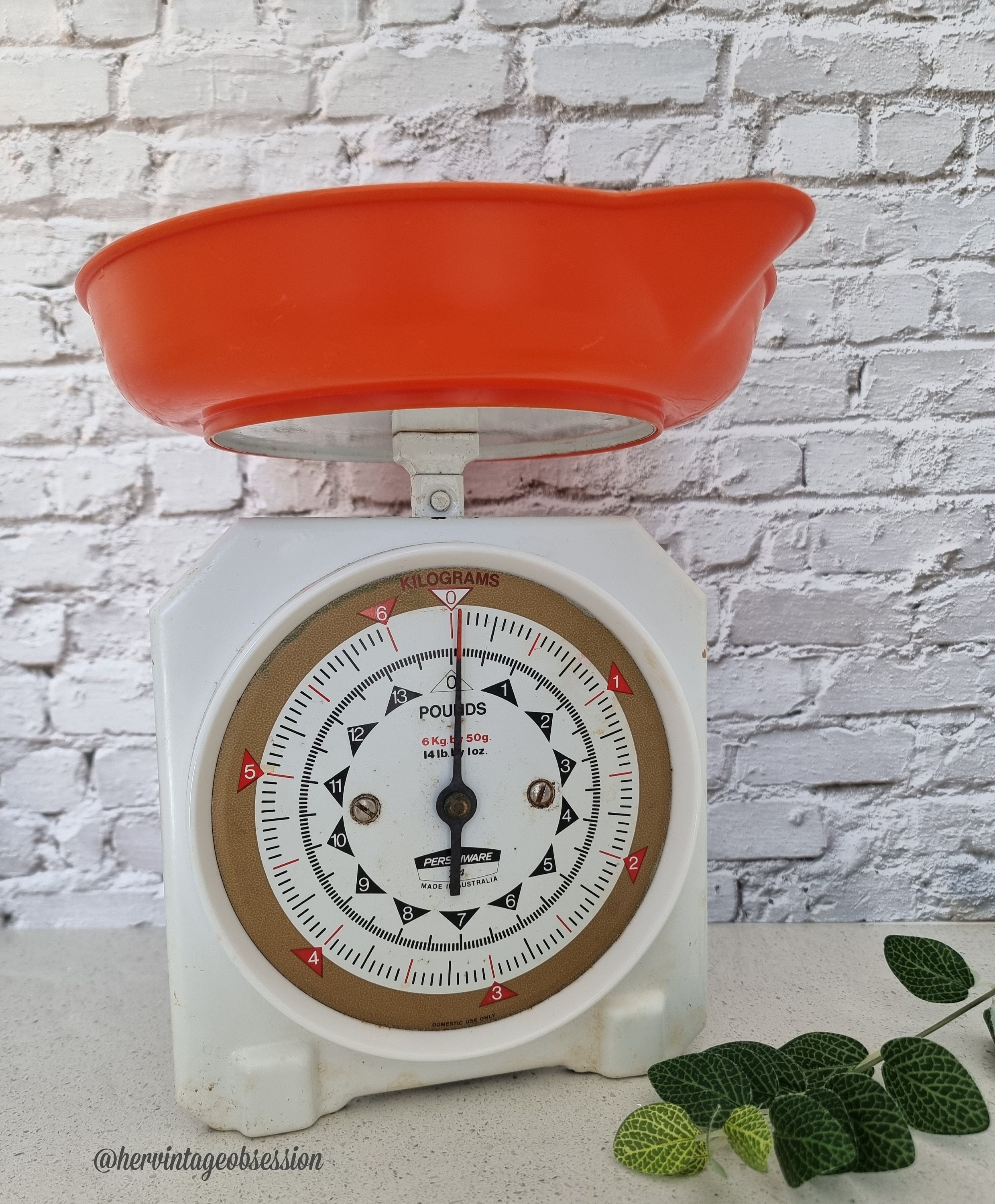 Vintage Persinware Australia Kitchen Scales With Retro Orange Tray