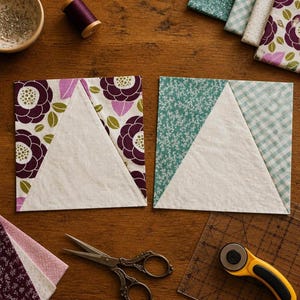 Triangle dans un carré - gabarits de patchwork traditionnel et sur fondation