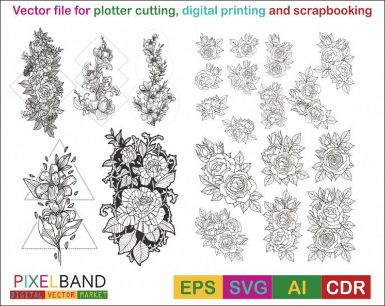 Download Visual Arts Craft Supplies Tools Digital File Cricut Flowers Svg Rose Vector Rose Silhouette Rose Bundle Svg Printable Rose Svg Rose Clipart Instant Download