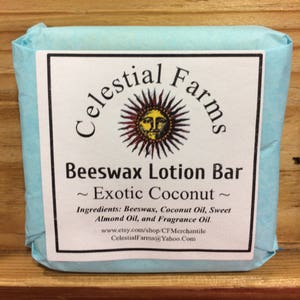 Lotion Bar - Natural Bees Wax Solid Lotion- Exotic Coconut - Beeswax Moisturizer, Solid Lotion