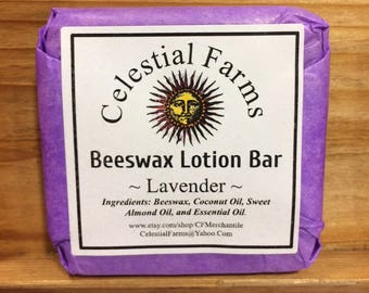 Natural Bees Wax Lotion Bar - Lavender - Beeswax Moisturizer,  Solid Lotion