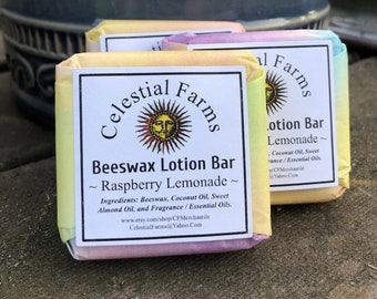 Lotion en barre à la cire d'abeille naturelle - Limonade à la framboise - Crème hydratante à la cire d'abeille