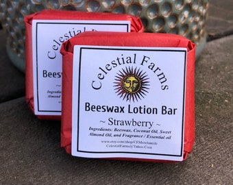 Barre de lotion - Lotion solide naturelle à la cire d'abeille - Fraise - Crème hydratante à la cire d'abeille