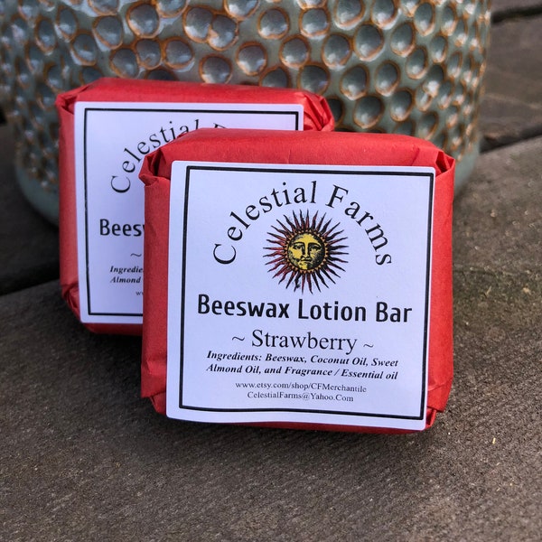 Lotion Bar - Natural Bees Wax Solid Lotion- Strawberry - Beeswax Moisturizer