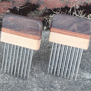 Wool Combs - Double Row - Fine Pitch - Black Walnut and Maple