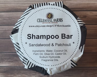 Handmade Shampoo Body Wash Bar - Sandalwood & Patchouli, Cold Process,  Body Bar, Plastic Free, Camping Soap, Solid Shampoo