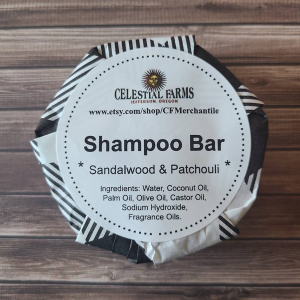 Handmade Shampoo Body Wash Bar - Sandalwood & Patchouli, Cold Process,  Body Bar, Plastic Free, Camping Soap, Solid Shampoo