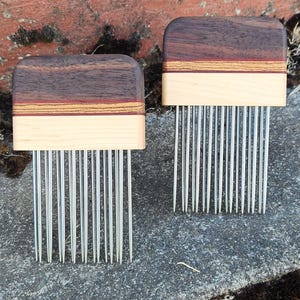 Wool Combs - Double Row - Fine Pitch - Black Walnut and Maple with Zebrawood