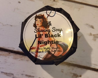 Mydło do golenia – Lil Black Nightie, golenie na mokro, mydło na zimno, mydło w kostce do golenia, surowy jedwab