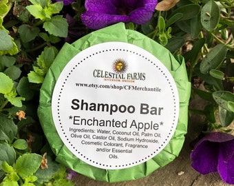 Handmade Shampoo Bar - Enchanted Apple, Cold Process,  Body Bar, Plastic Free, Camping Soap, Solid Shampoo