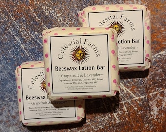 Lotion en barre à la cire d'abeille naturelle - Pamplemousse et lavande - Crème hydratante à la cire d'abeille