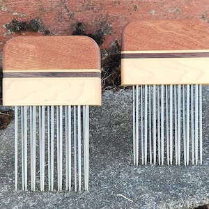 Wool Combs - Double Row - Fine Pitch - Sapele and Maple with Poplar