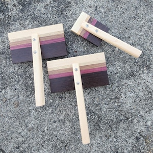 Wool / Cotton Hand Carders Combs and Flicker Set - Carding Combs Fleece Carder Wool Comb, 72 TPI,  Black Walnut,  Wenge and Purple Heart