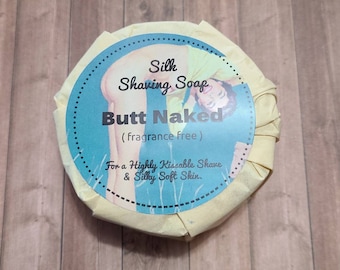 Savon à raser - Butt Naked - Sans parfum, rasage humide, savon traité à froid, pain de savon à raser, soie brute