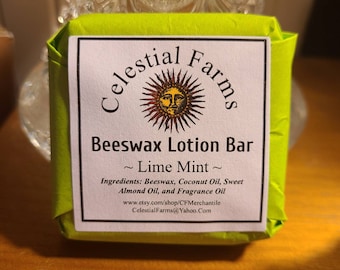 Natural Bees Wax Lotion Bar - Lime Mint - Beeswax Moisturizer,  Solid Lotion