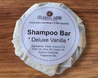 Shampoing en barre fait main - Vanille de luxe, traitement à froid, barre pour le corps, sans plastique, savon de camping, shampoing solide