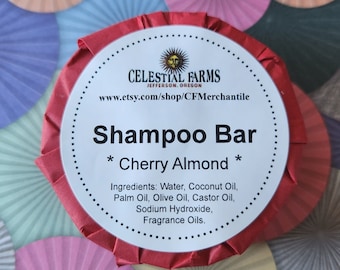 Shampoing en barre fait main - Cerise et amandes, Traitement à froid, Barre pour le corps, Sans plastique, Savon de camping, Shampoing solide