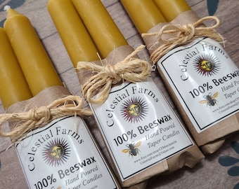 Beeswax Taper Candle Pair - 6 inch - Bees wax Tapered Candles, Holiday Candle, Farmhouse style candle, dripless, dinner party