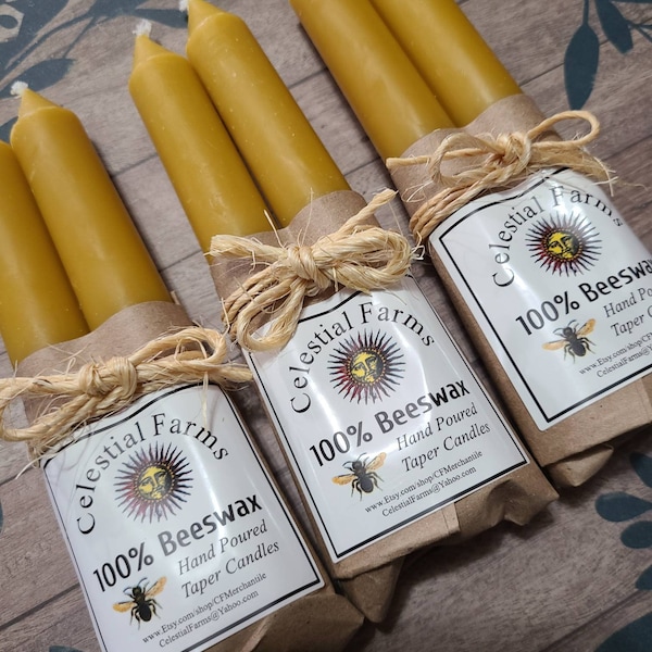 Beeswax Taper Candle Pair - 6 inch - Bees wax Tapered Candles, Holiday Candle, Farmhouse style candle, dripless, dinner party