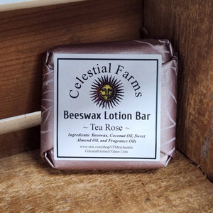 Lotion Bar - Natural Bees Wax Solid Lotion - Tea Rose - Beeswax Moisturizer,  Solid Lotion