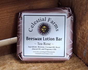 Lotion Bar - Natural Bees Wax Solid Lotion - Tea Rose - Beeswax Moisturizer,  Solid Lotion